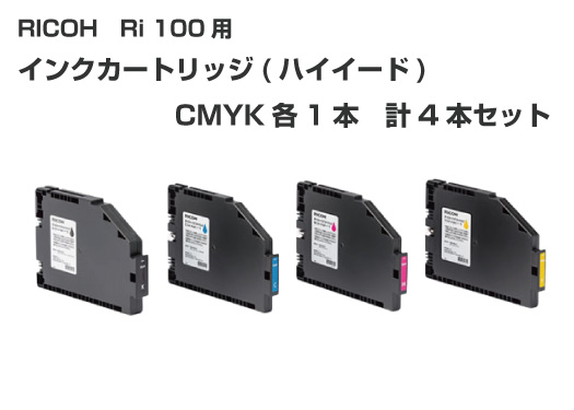 ガーメントインクカートリッジ CMYK各1本 ハイイールド タイプ1【RICOH Ri 100用】