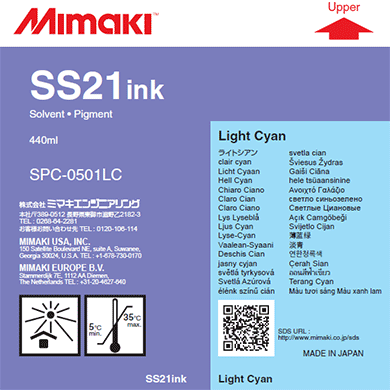 Mimaki純正　ソルベントSS21インク ライトシアン440cc（SPC-0501LC）