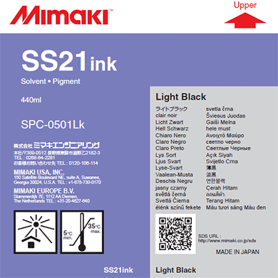 Mimaki純正　ソルベントSS21インク ライトブラック440cc（SPC-0501LK）
